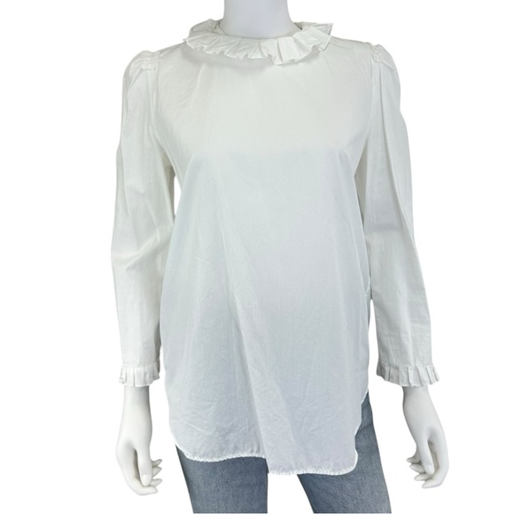 Sandro White Ruffle Neck Blouse Size 3 - Picture 1 of 9